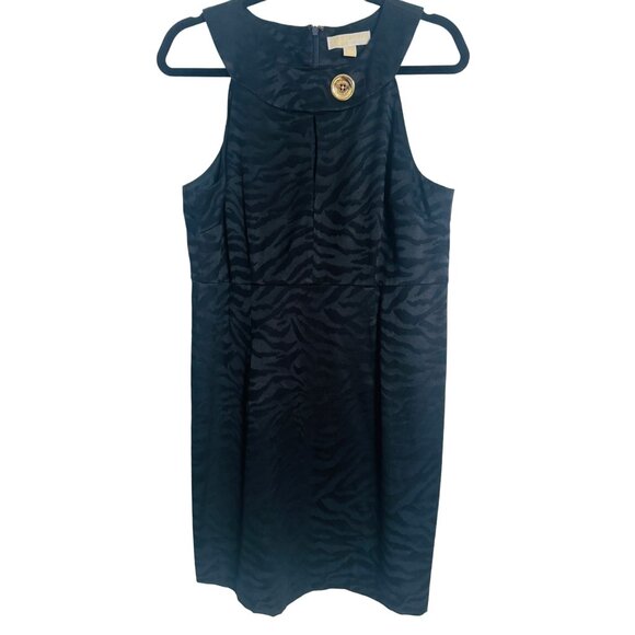 2/$30 Michael Kors 10 Black Zebra Print Sleeveless Dress Polyester Cotton Blend - Picture 7 of 16